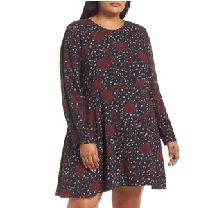 HALOGEN FLORAL ALINE LONG SLEEVE DRESS